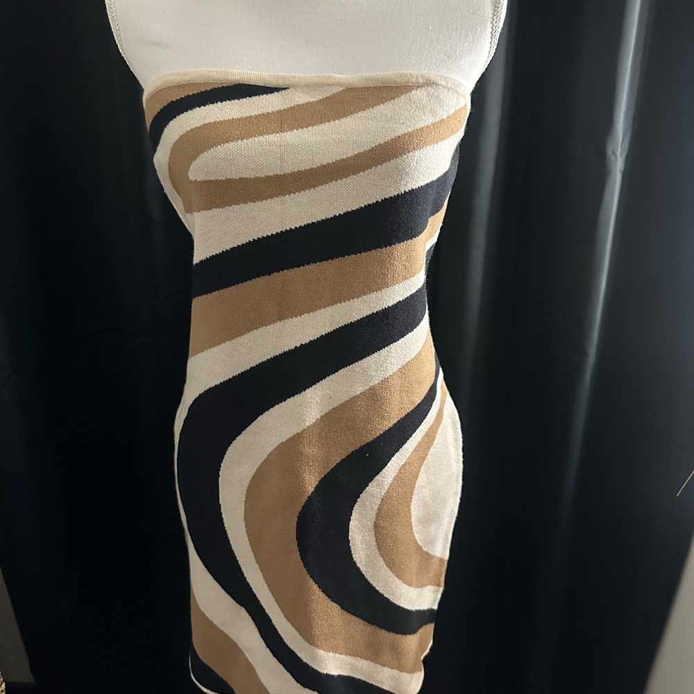 Stylish Strapless Brown and Black Mini Dress